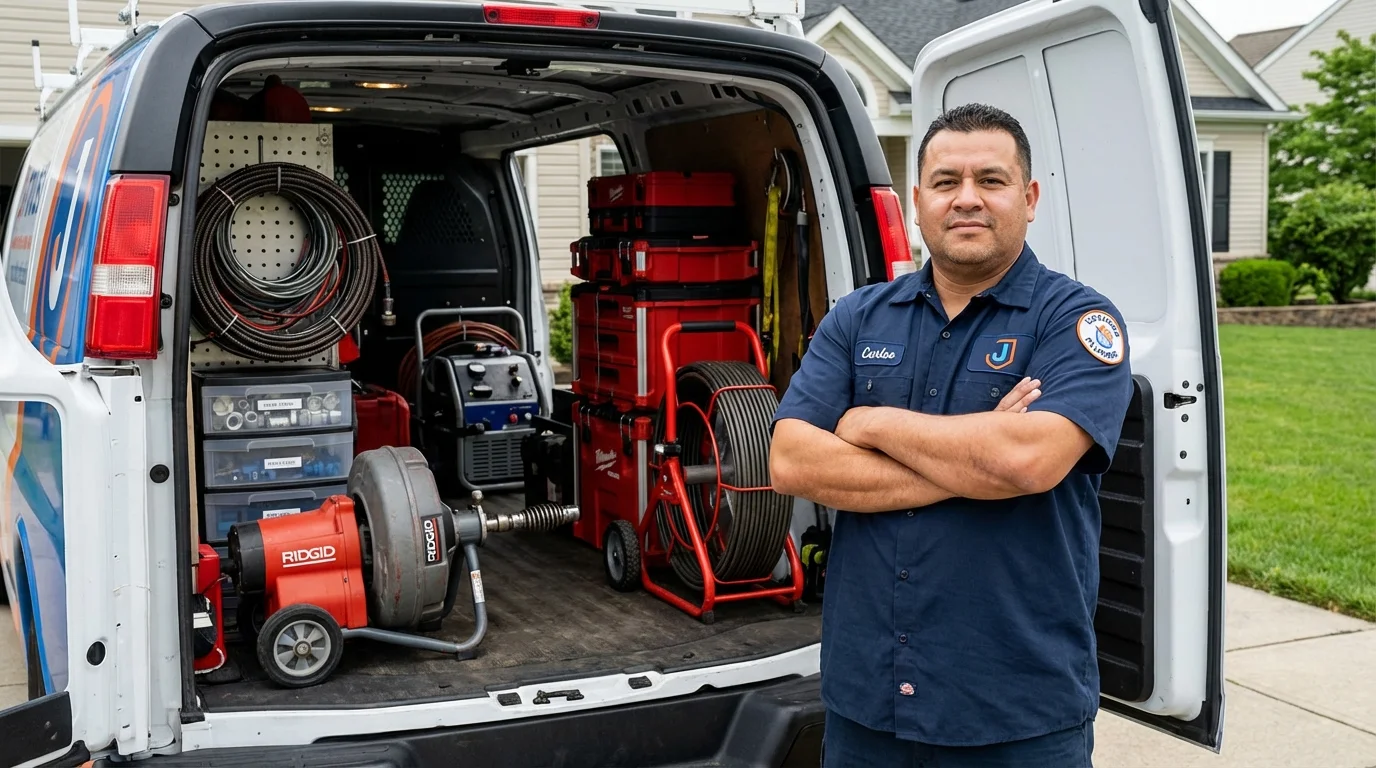 Professional drain cleaning equipment and Johns Plumbing LLC plumber in Topsfield