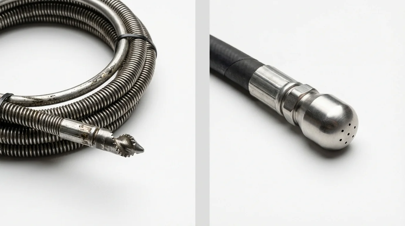 Drain snake cable and hydro jetting nozzle used for drain cleaning in Topsfield, MA