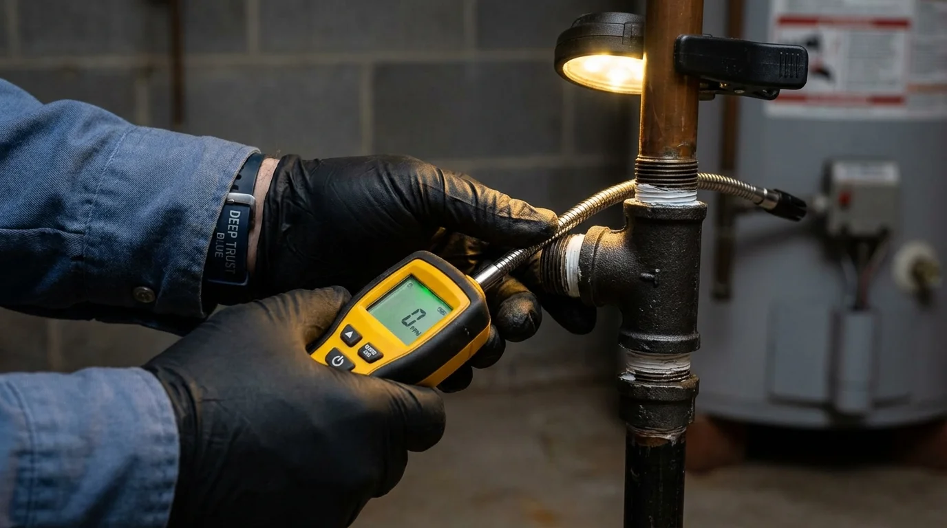 Gas leak detection with electronic sniffer by Johns Plumbing LLC in Topsfield