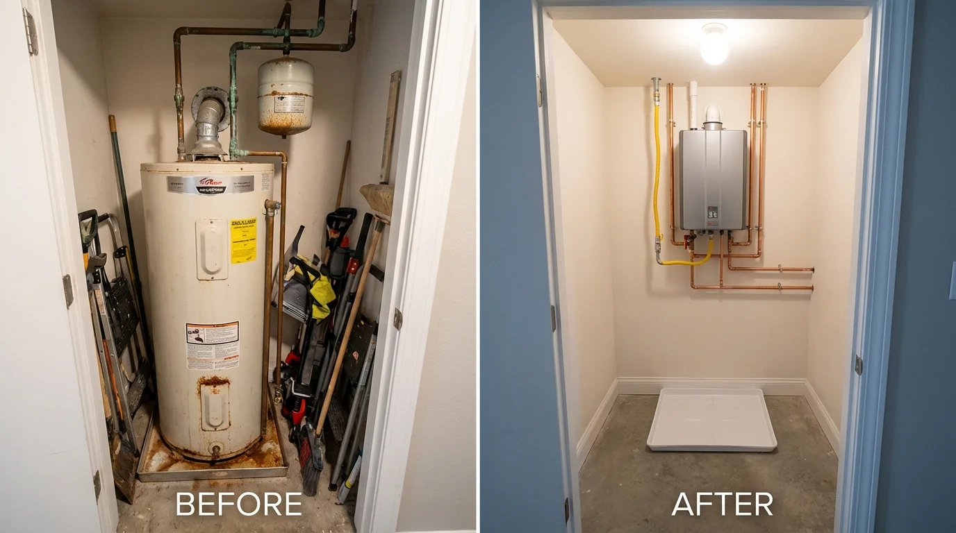 Tank water heater versus wall-mounted tankless unit comparison for Topsfield, MA homeowners